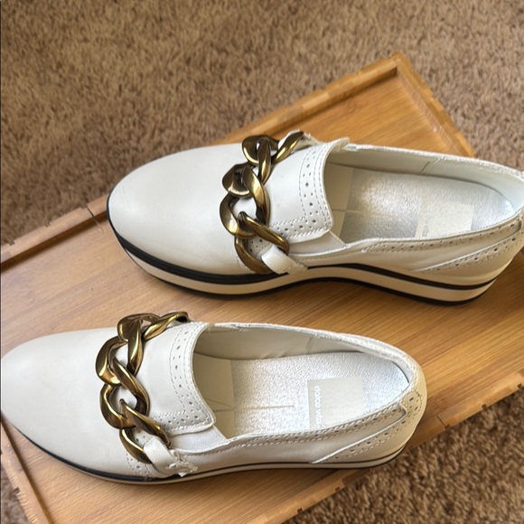 White Platform Loafers with Gold Accent - Picture 2 of 3